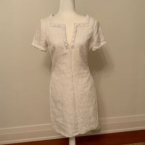 Trina Turk White Formal Dress with Beaded Collar and Sleeves